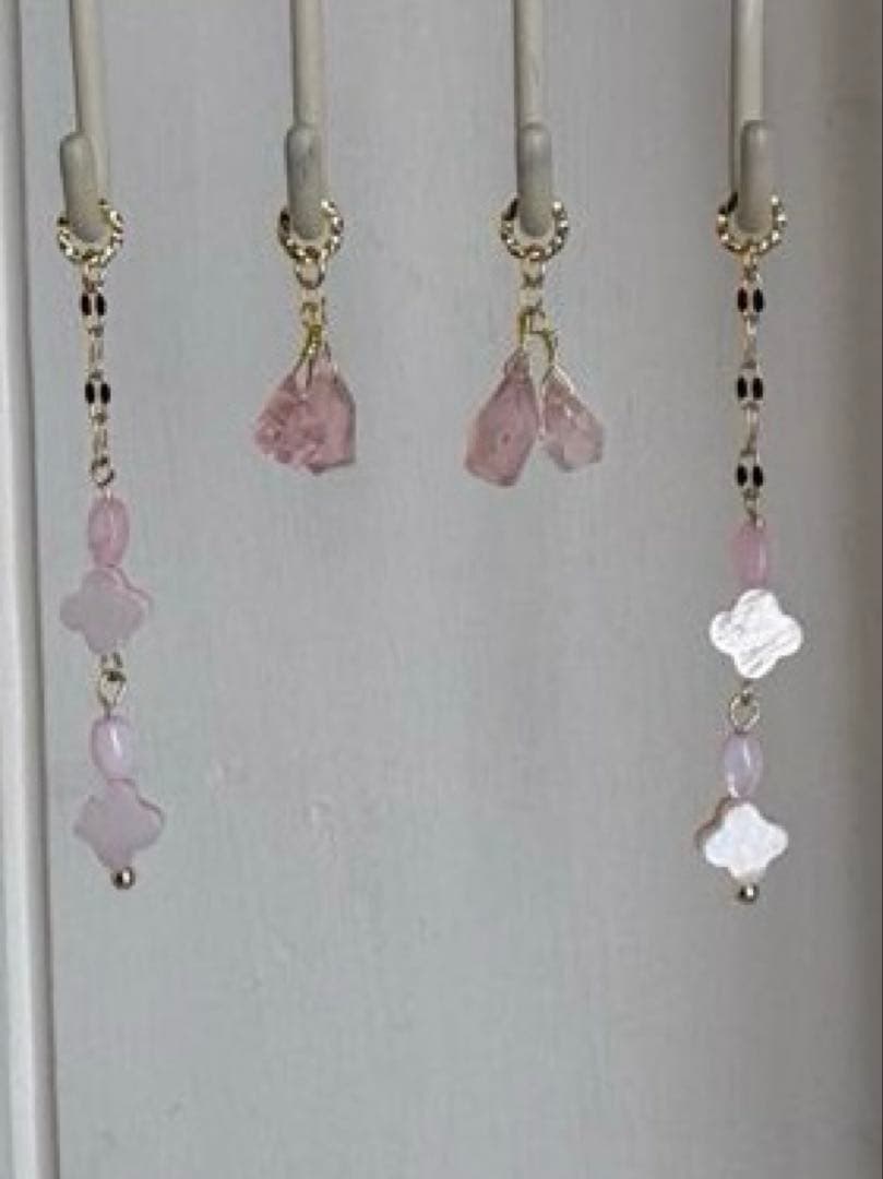 No.20天然石桜ローズクォーツx天然パステルカラーシェルチャーム　3way