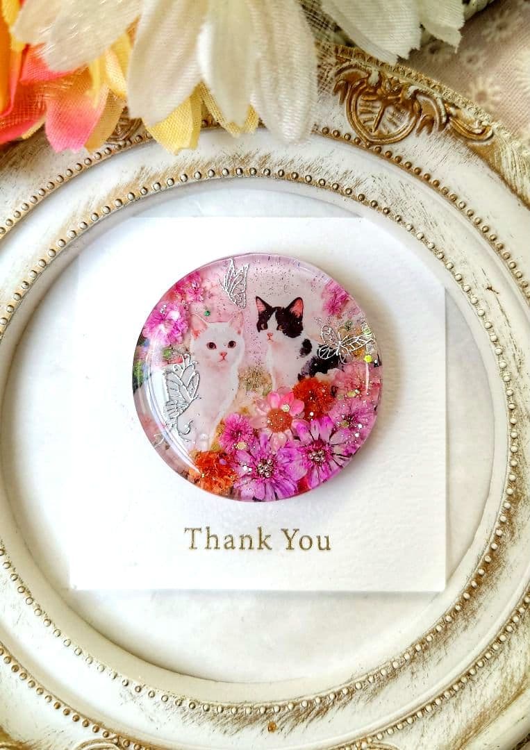 レジン　猫　ヘアゴム　ブローチ　ポニーフック　No.484