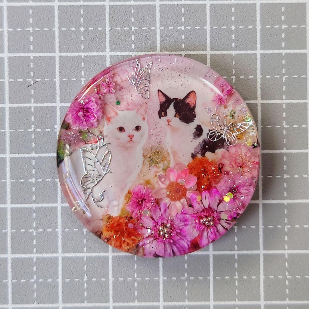 レジン　猫　ヘアゴム　ブローチ　ポニーフック　No.484