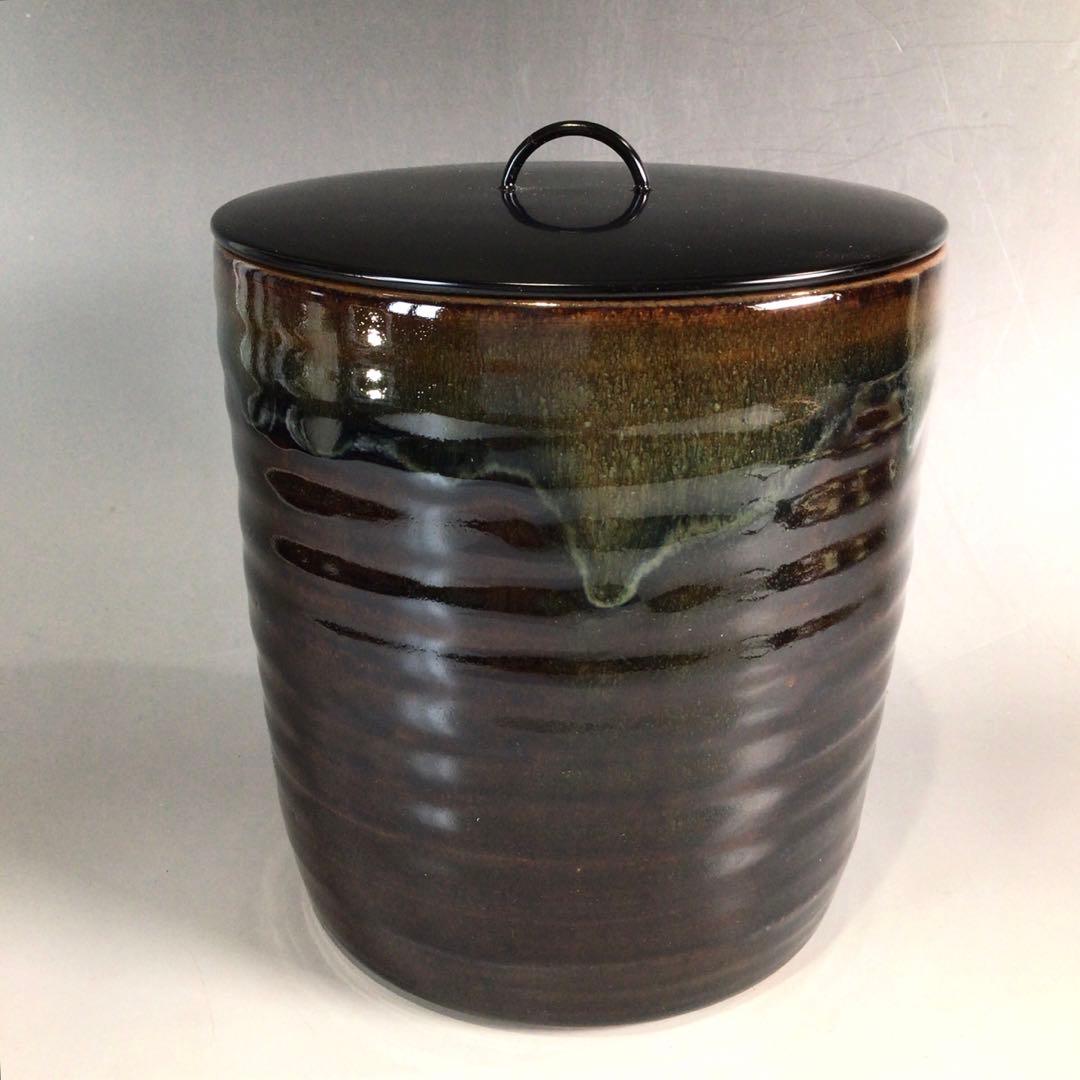 Ｐ３２５　水指　『膳所焼』『雄松苑造』『一重口水指』　共箱　茶道具