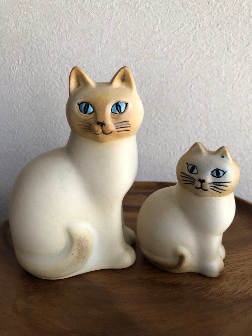 ★リサラーソン置物★キャットマンズ親子★ホワイト×ブラウン★