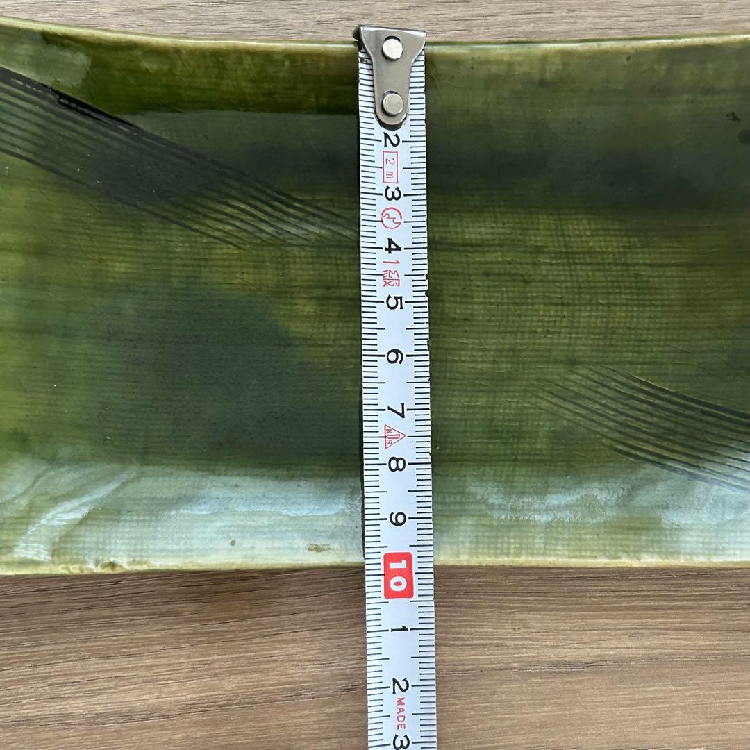 【元箱　未使用】たち吉　ゲタ織部　足付き長角皿　5枚セット　舟型　緑　長皿