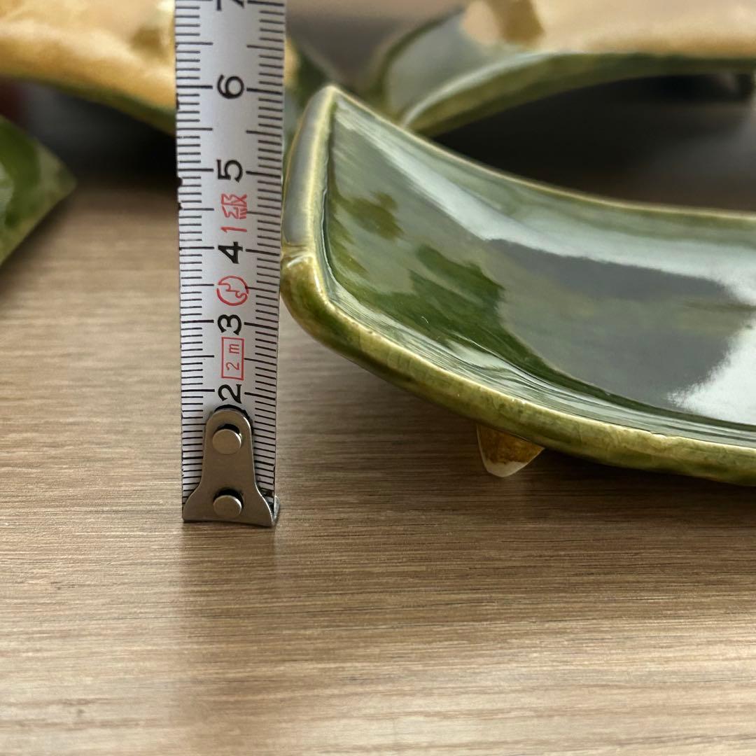 【元箱　未使用】たち吉　ゲタ織部　足付き長角皿　5枚セット　舟型　緑　長皿