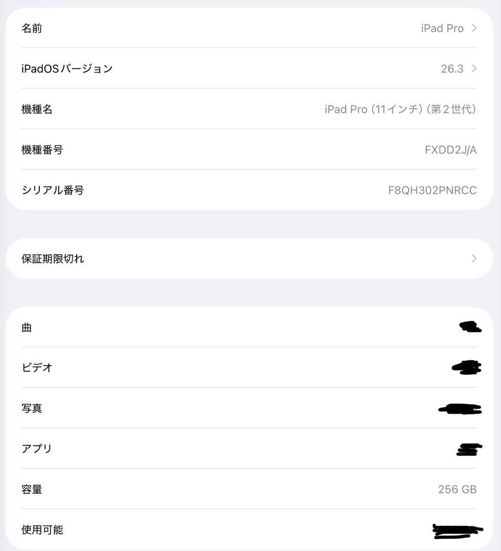 iPad Pro 11インチ　第二世代　256GB Wi-Fiモデル