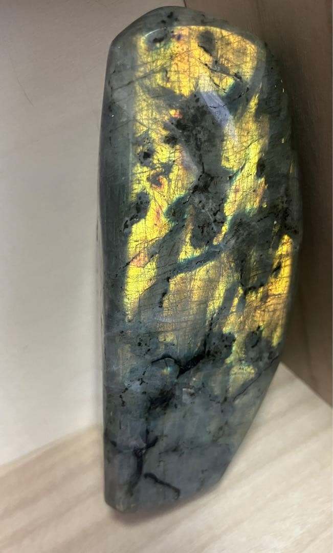 ラブラドライト　置き物　天然石　黄色オレンジ　原石　高品質