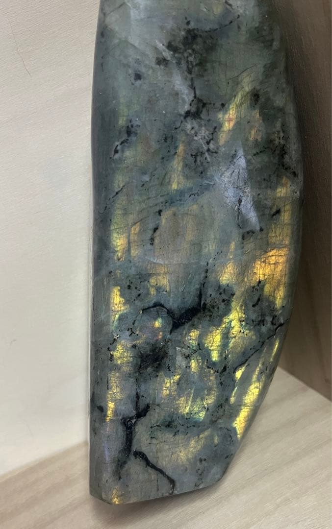 ラブラドライト　置き物　天然石　黄色オレンジ　原石　高品質