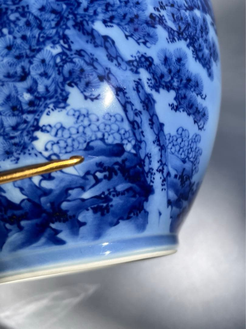 オールド深川　染付山水　花瓶　7号　中古品