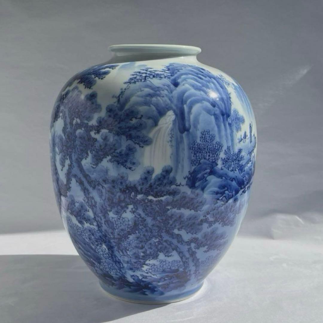 オールド深川　染付山水　花瓶　7号　中古品