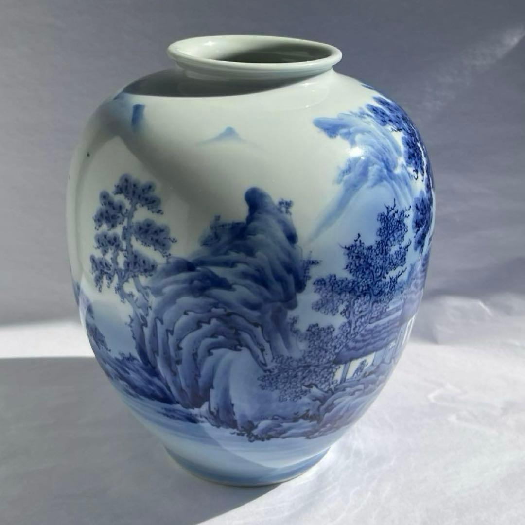 オールド深川　染付山水　花瓶　7号　中古品