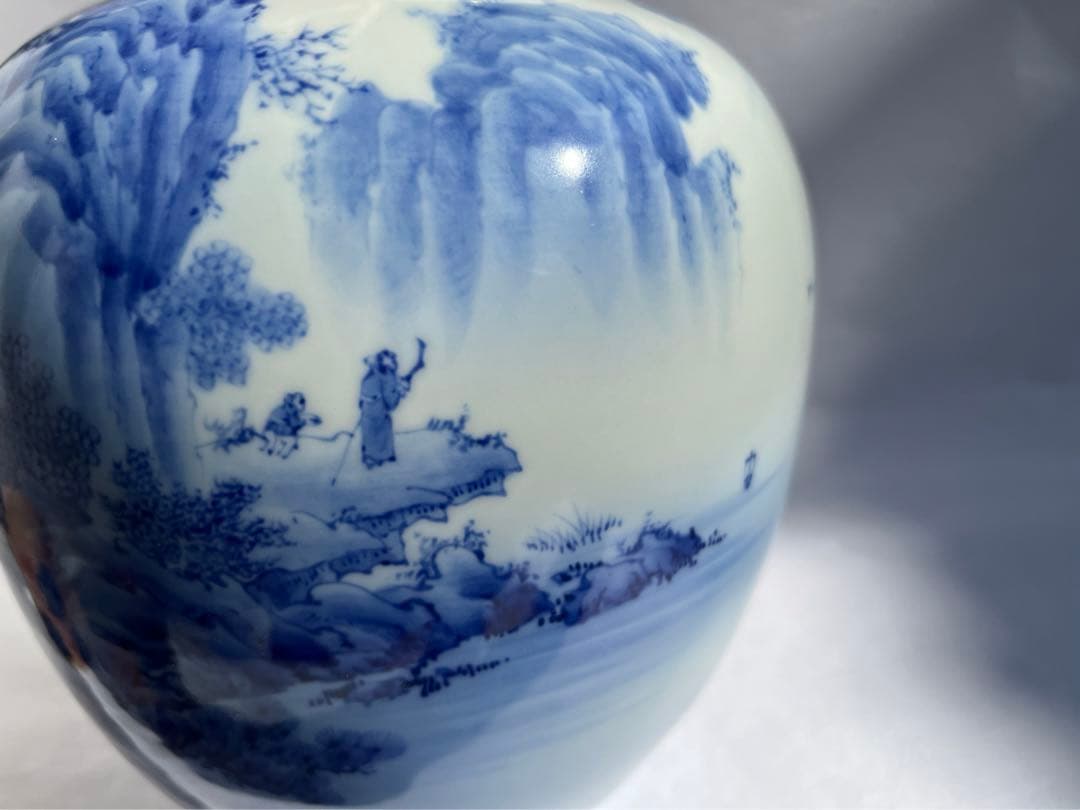 オールド深川　染付山水　花瓶　7号　中古品