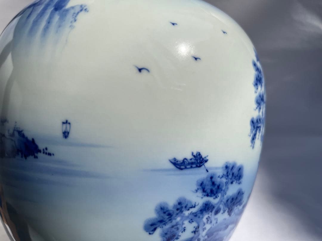 オールド深川　染付山水　花瓶　7号　中古品