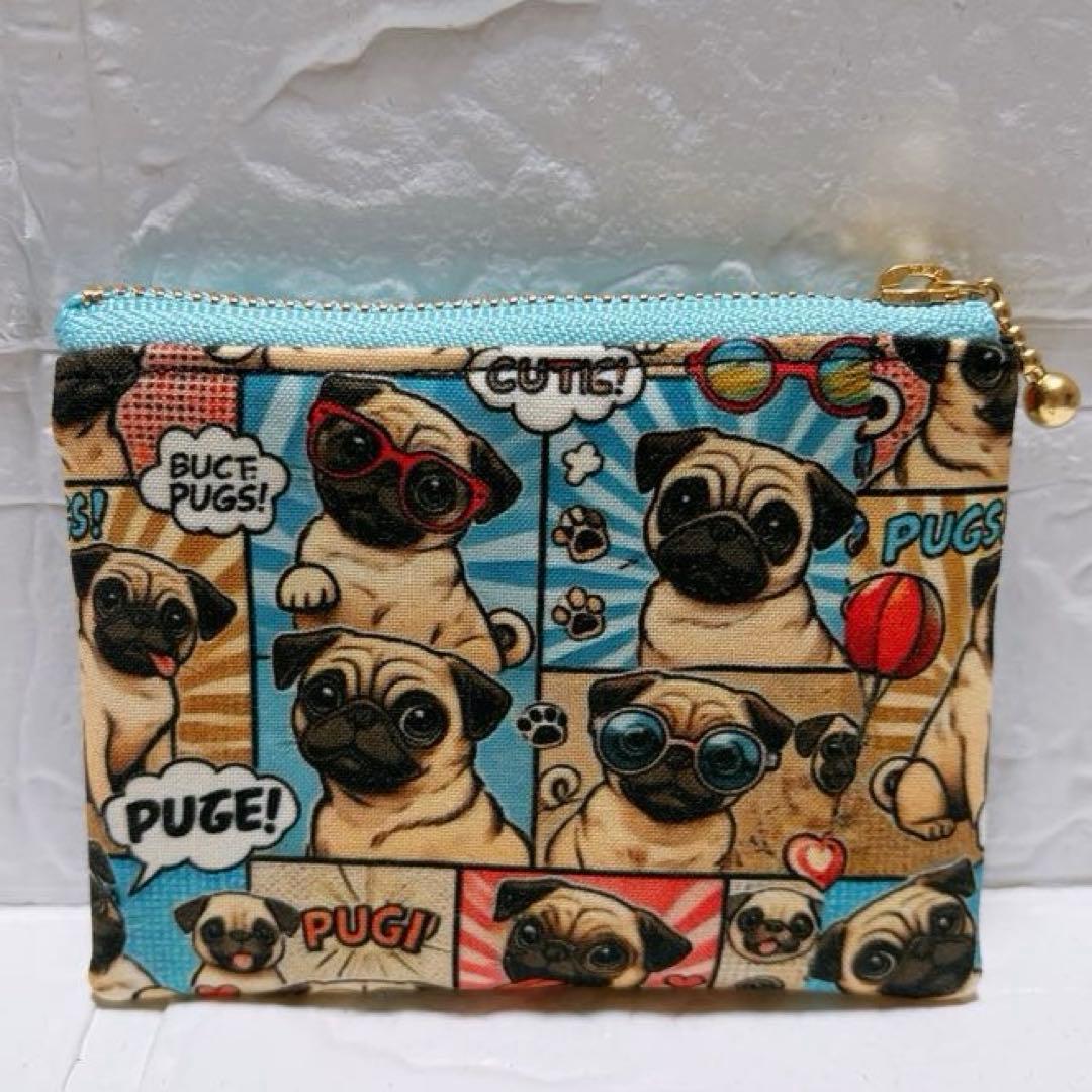 ミニミニポーチ　フラットポーチ　ファスナーポーチ　ハンドメイド　コミック柄　パグ
