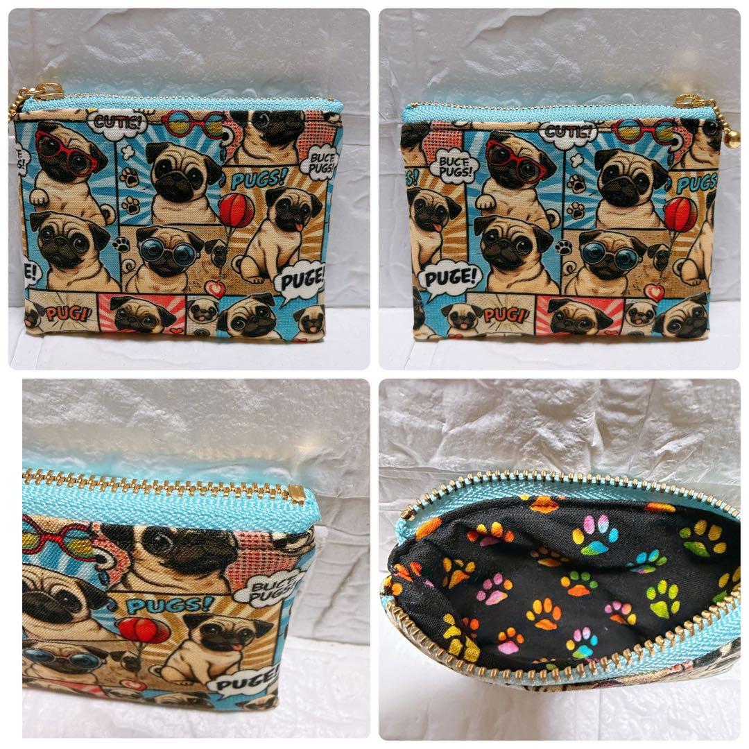 ミニミニポーチ　フラットポーチ　ファスナーポーチ　ハンドメイド　コミック柄　パグ
