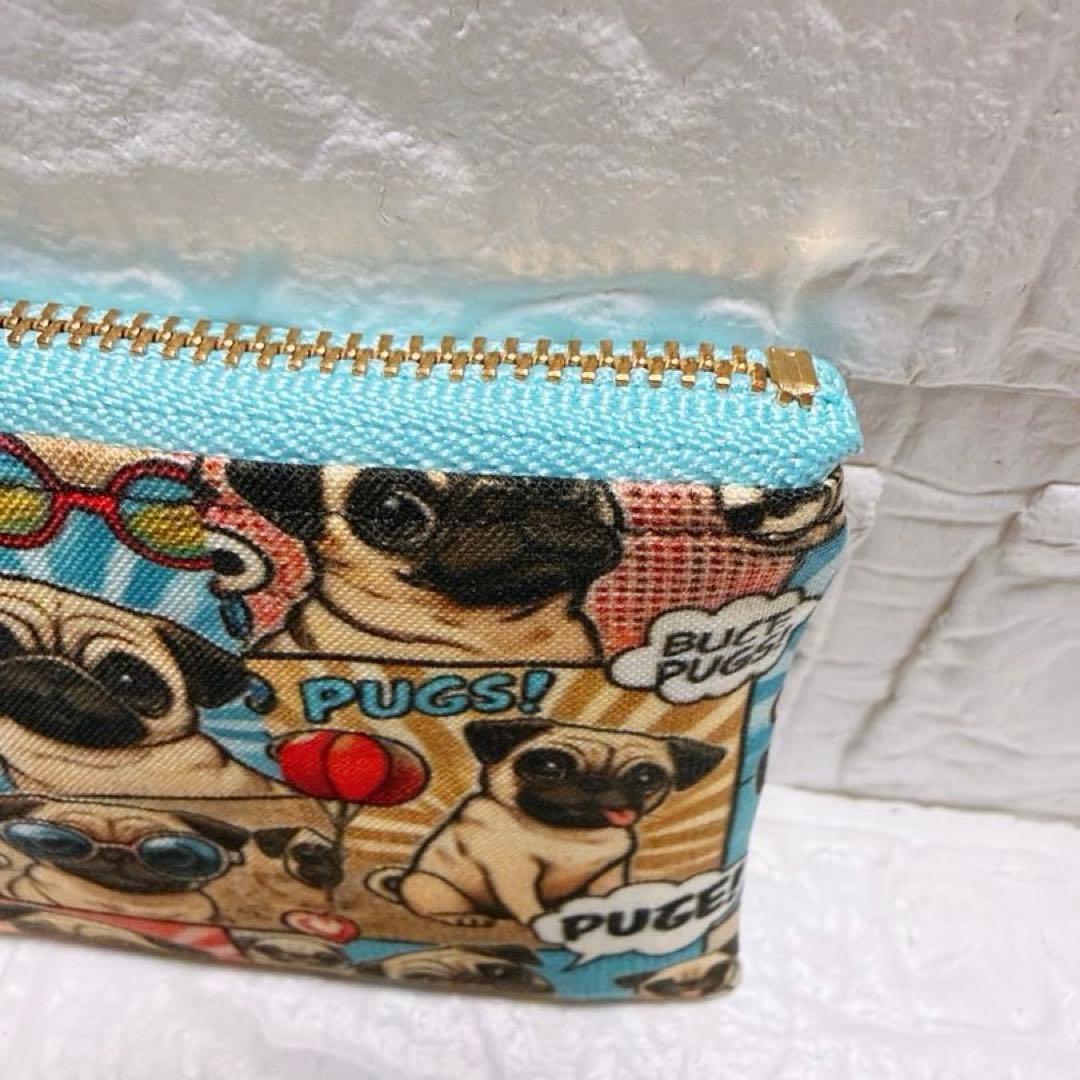 ミニミニポーチ　フラットポーチ　ファスナーポーチ　ハンドメイド　コミック柄　パグ