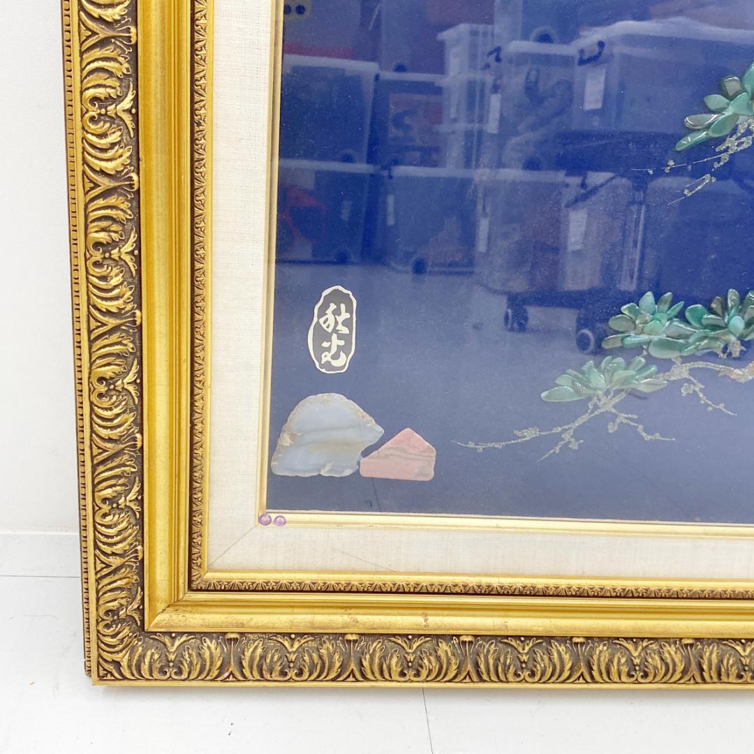 宝石画 貴石画 孔雀 大型 約78×141cm 額装 インテリア 美術品