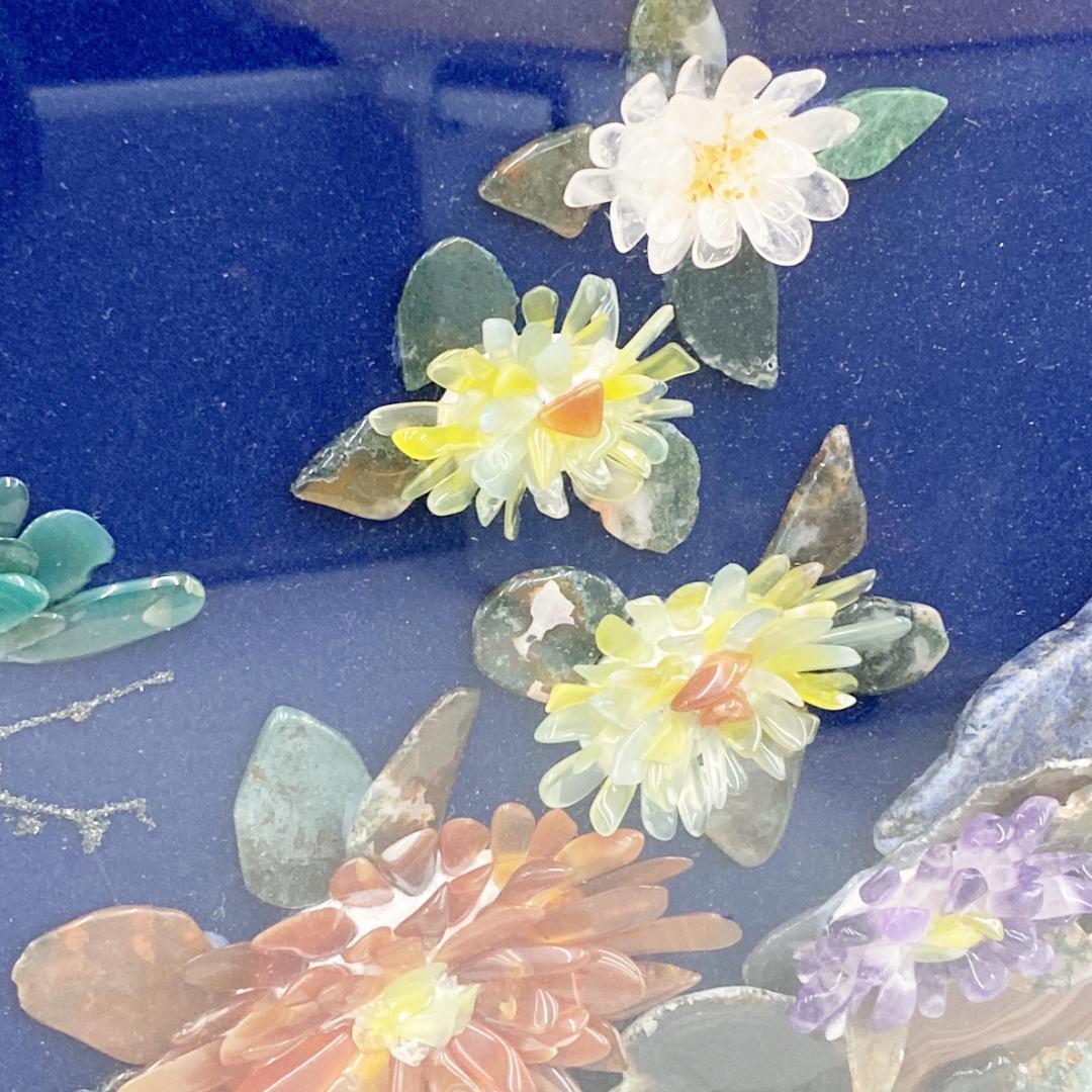 宝石画 貴石画 孔雀 大型 約78×141cm 額装 インテリア 美術品