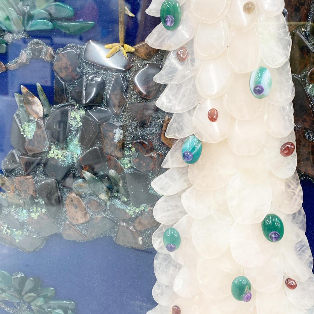 宝石画 貴石画 孔雀 大型 約78×141cm 額装 インテリア 美術品