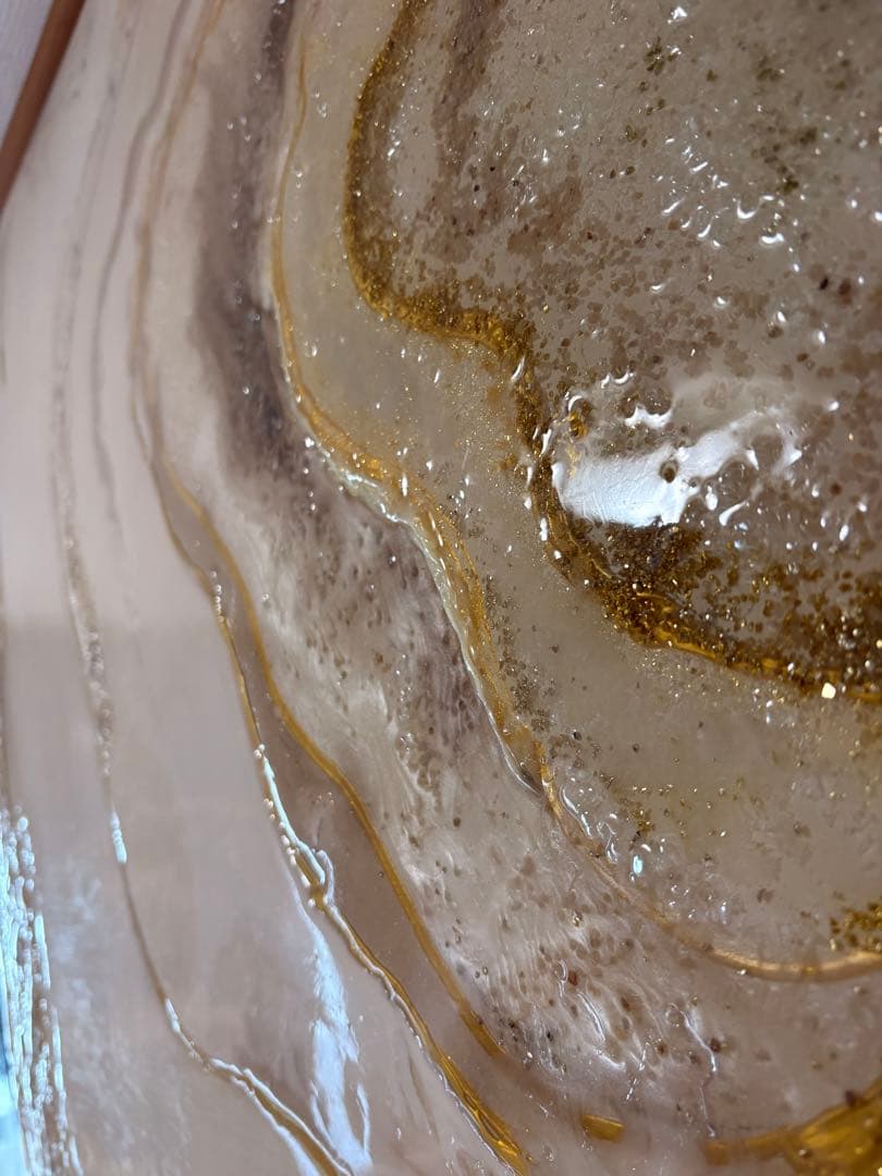 抽象画 ベージュ 青 金色