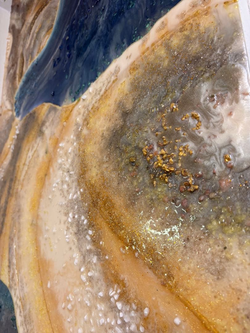 抽象画 ベージュ 青 金色