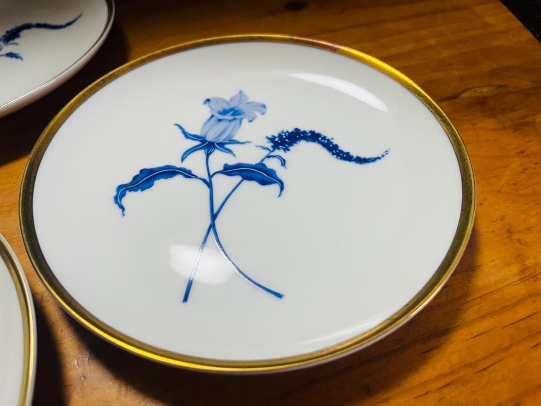 【未使用】深川製磁 KIMIJIMA 君島 ロイヤルブルー 百合 取り皿　金縁