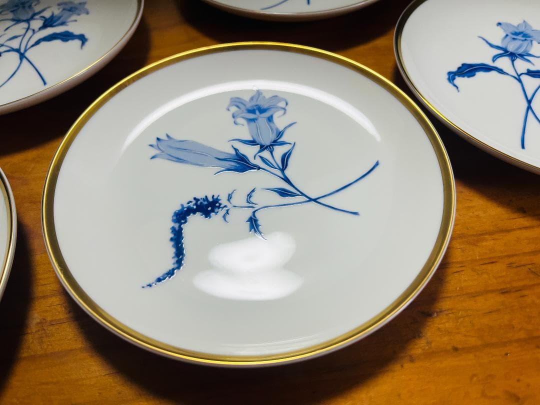 【未使用】深川製磁 KIMIJIMA 君島 ロイヤルブルー 百合 取り皿　金縁