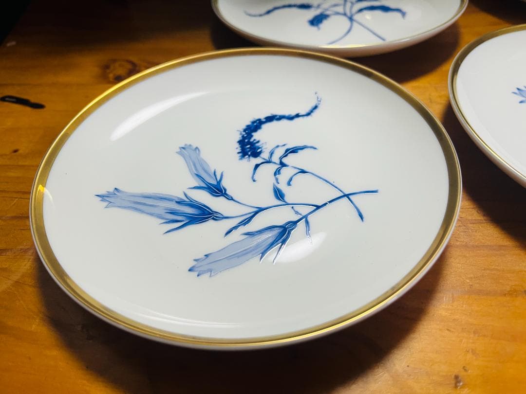 【未使用】深川製磁 KIMIJIMA 君島 ロイヤルブルー 百合 取り皿　金縁