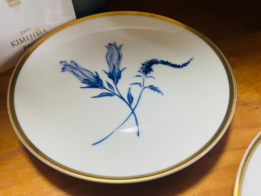 【未使用】深川製磁 KIMIJIMA 君島 ロイヤルブルー 百合 取り皿　金縁