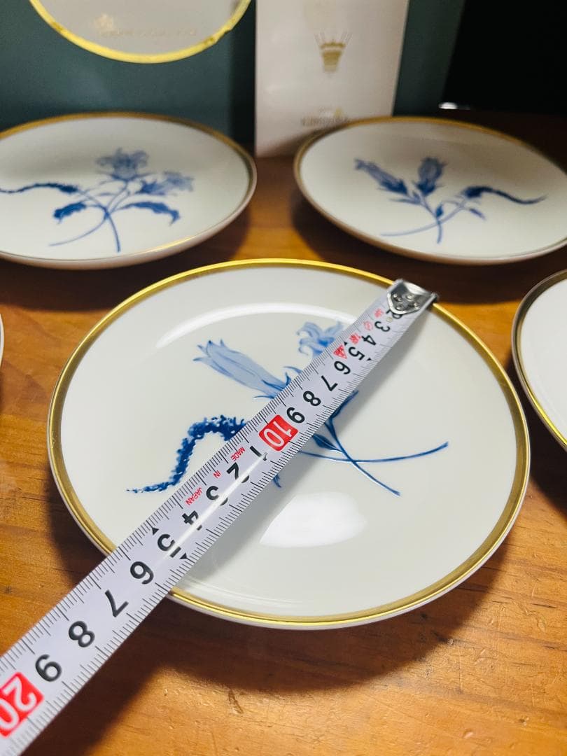 【未使用】深川製磁 KIMIJIMA 君島 ロイヤルブルー 百合 取り皿　金縁