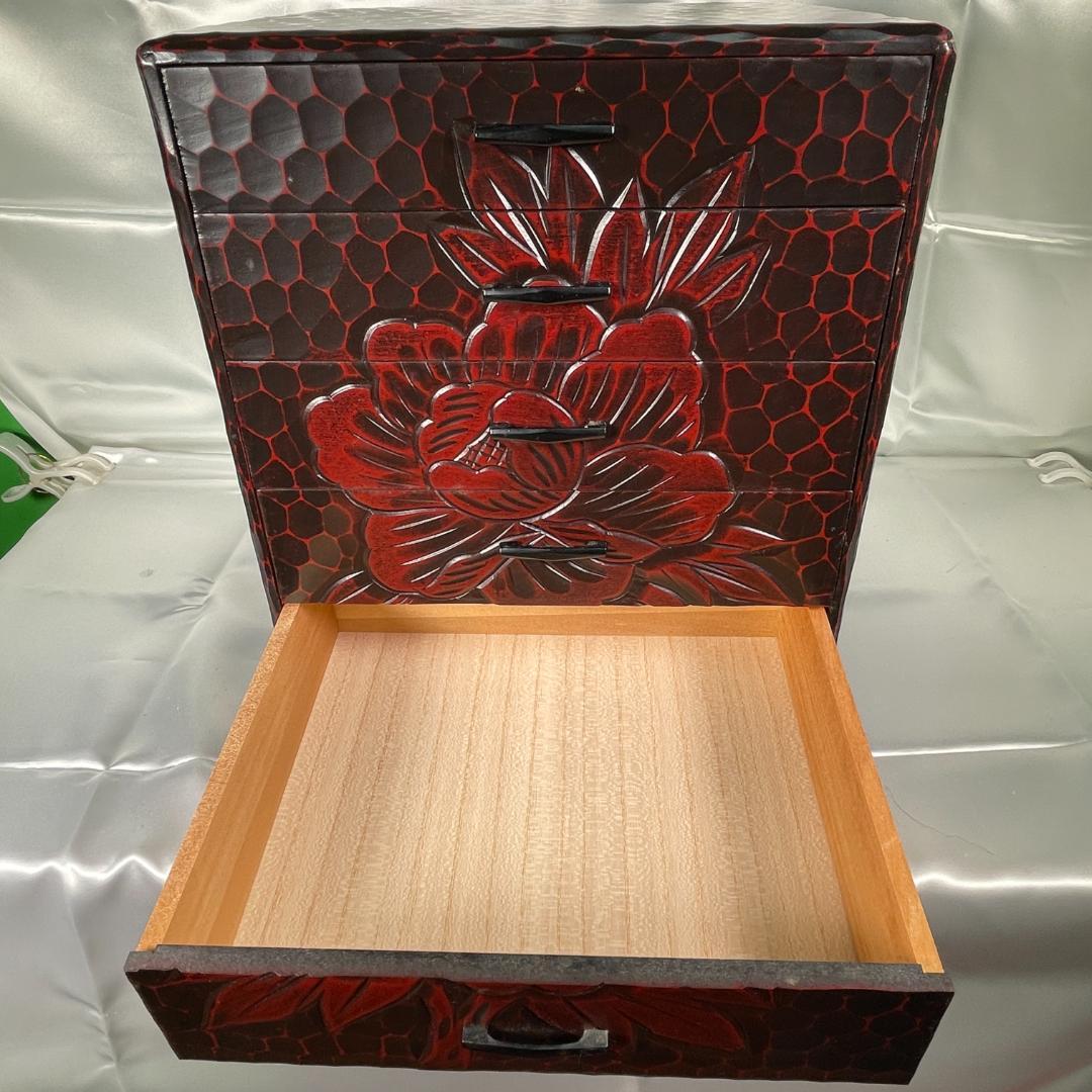 鎌倉彫 昭和レトロ 収納棚 引出し 5段 箪笥 小物入れ 当時物 小物収納 漆器