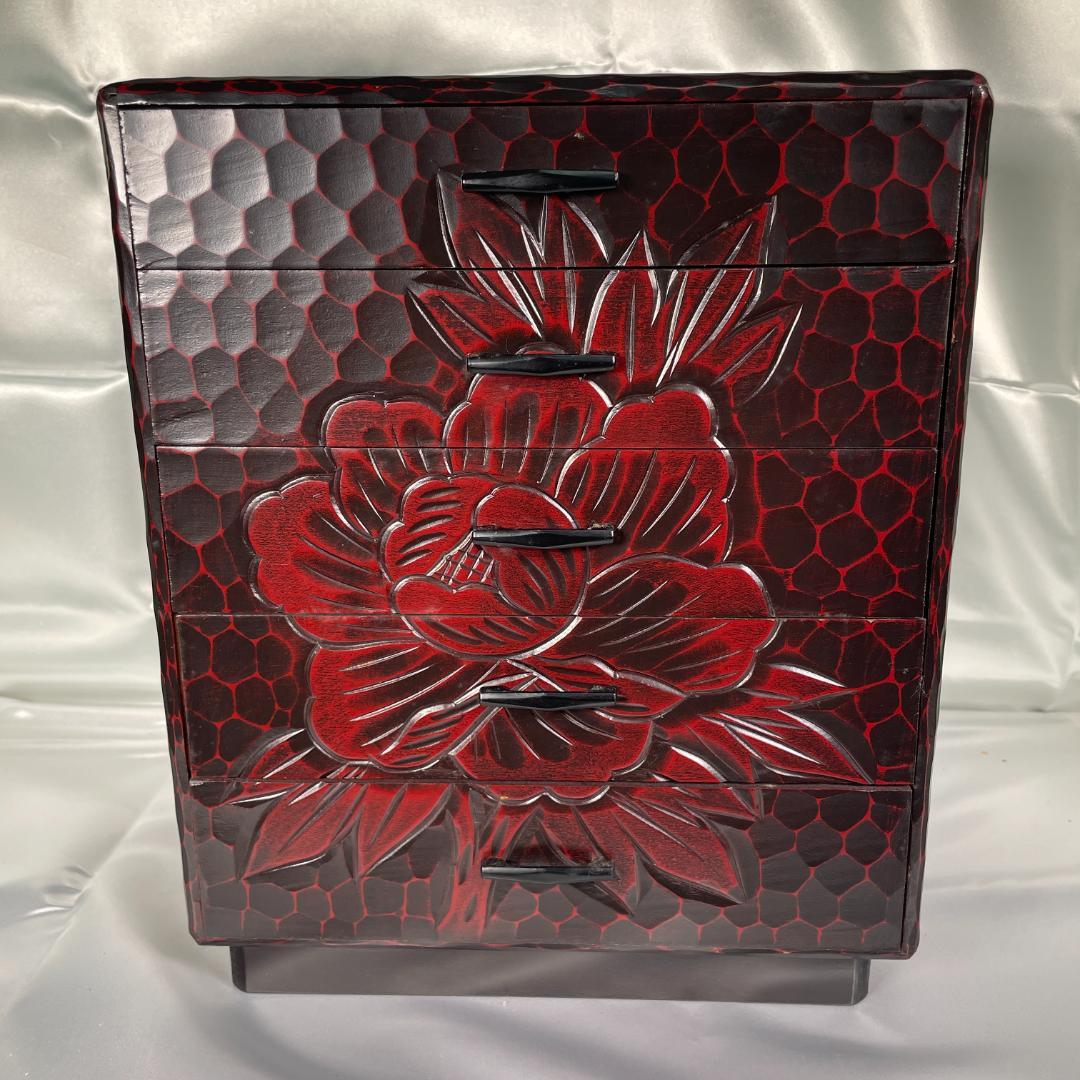 鎌倉彫 昭和レトロ 収納棚 引出し 5段 箪笥 小物入れ 当時物 小物収納 漆器
