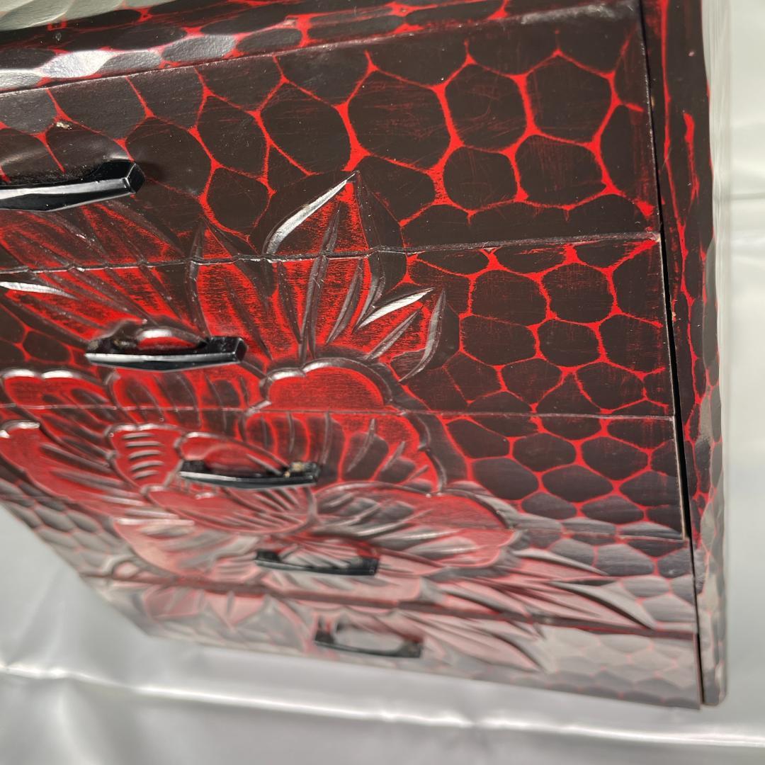 鎌倉彫 昭和レトロ 収納棚 引出し 5段 箪笥 小物入れ 当時物 小物収納 漆器