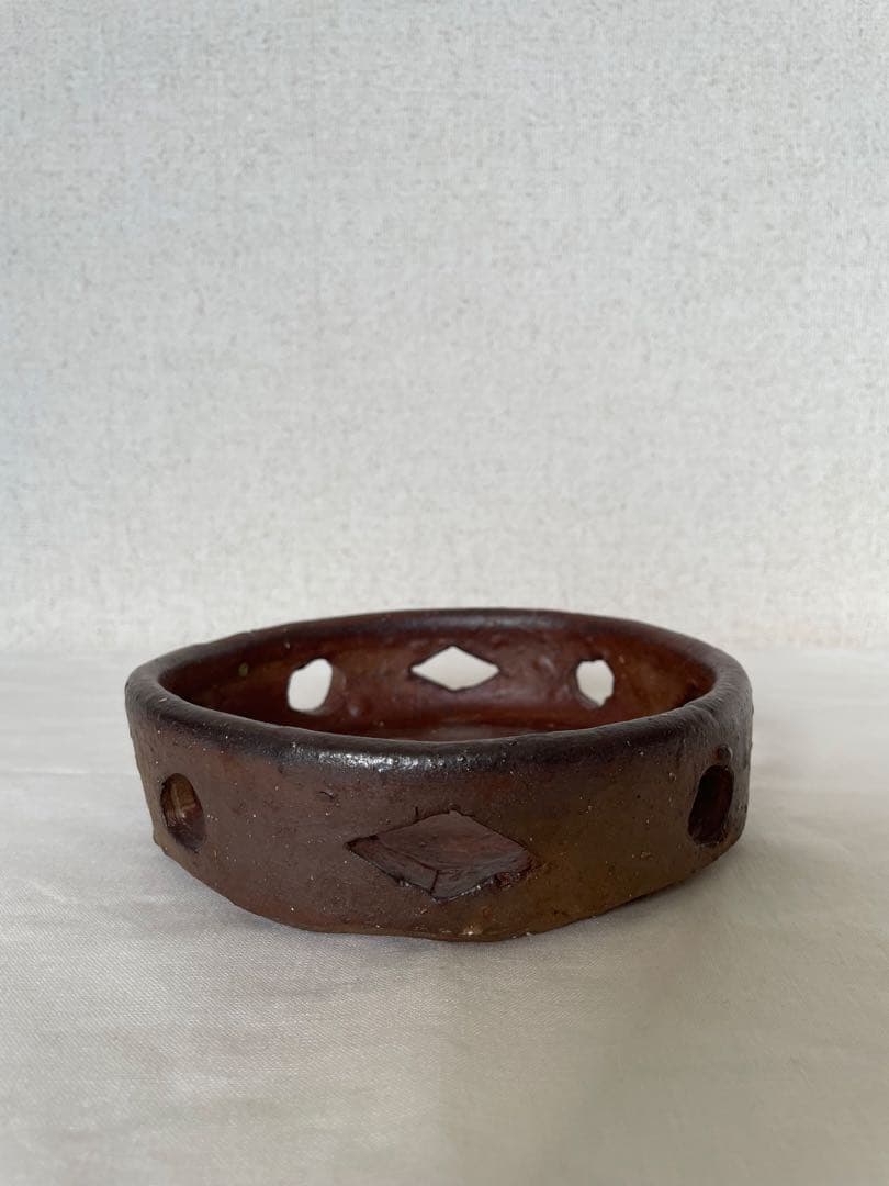 國吉清尚 作　焼締　透かし鉢　A