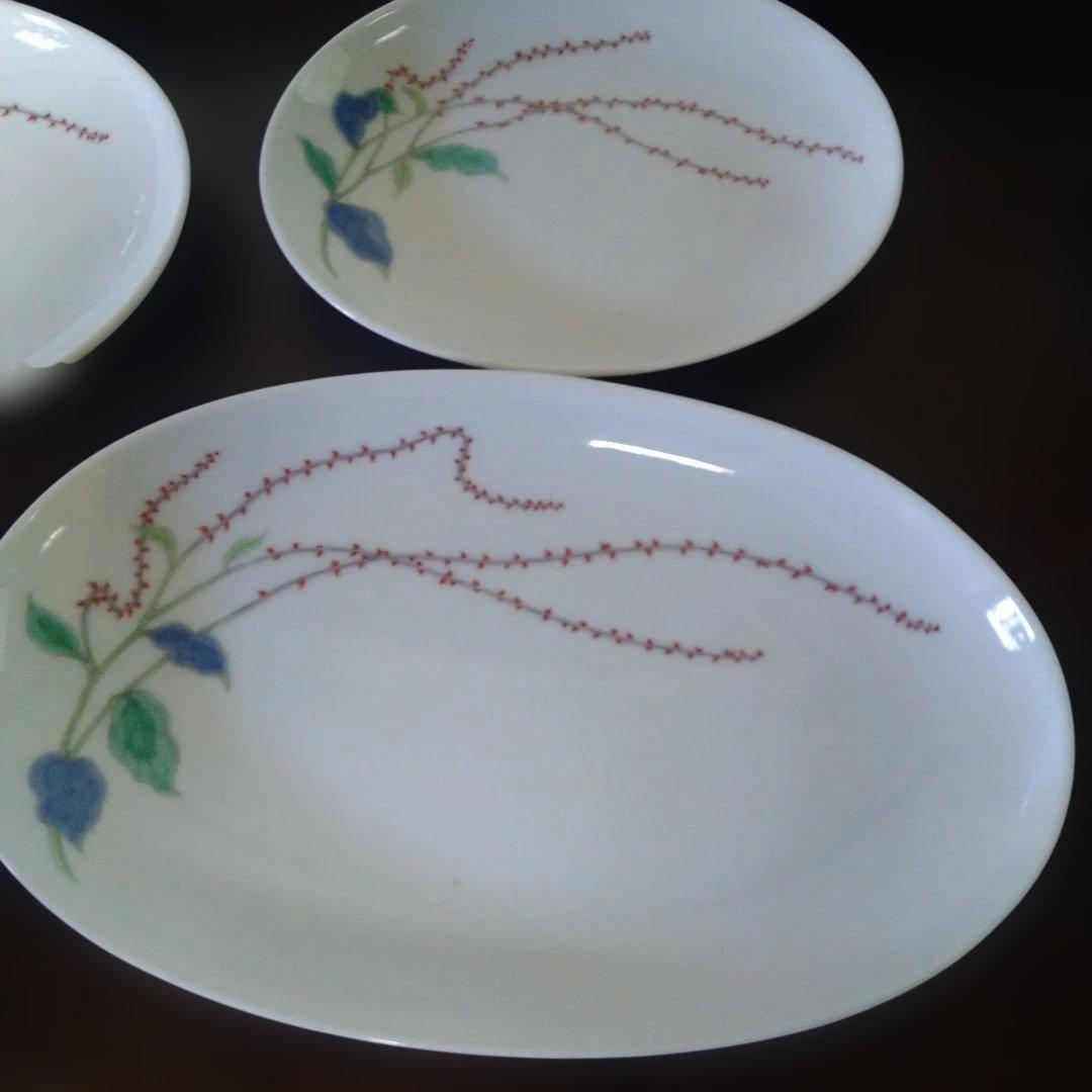 深川製磁　有田焼　水引草　楕円皿　宮内庁御用達　セット