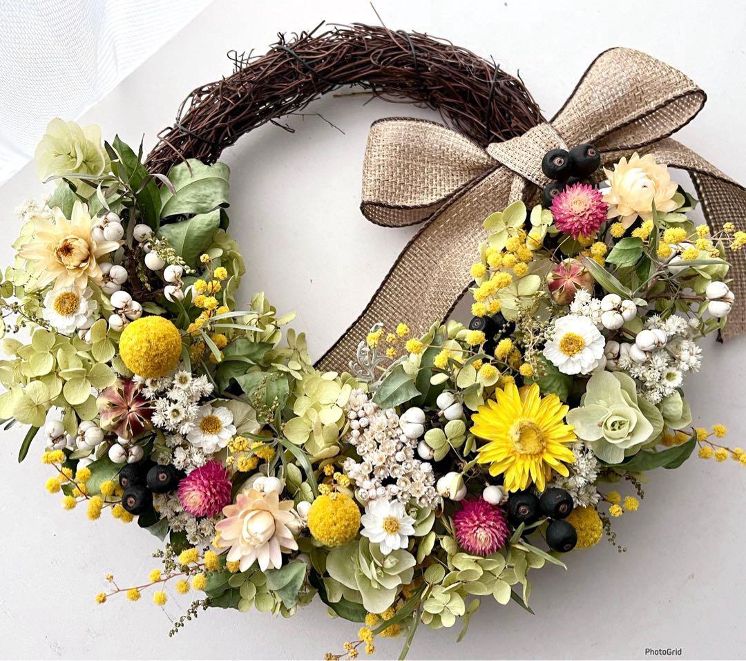 ミモザと春の花　ドライフラワーリース ⅱ