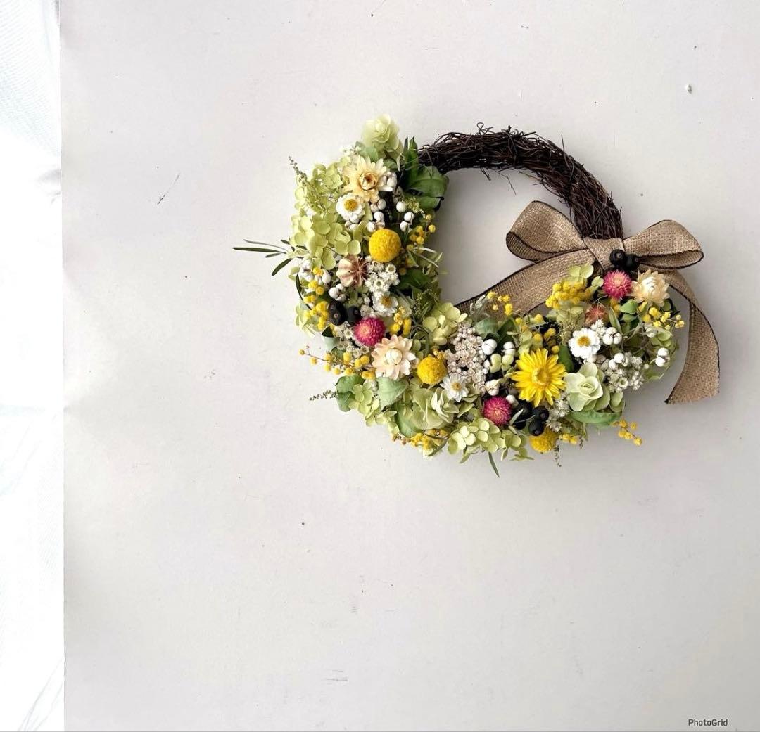 ミモザと春の花　ドライフラワーリース ⅱ