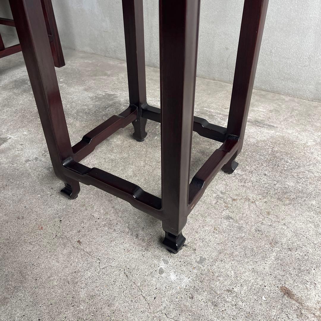 中国美術 古唐木造 透彫花台 如意巻足 正方高卓 盆栽台 香炉台 紫檀黄花梨