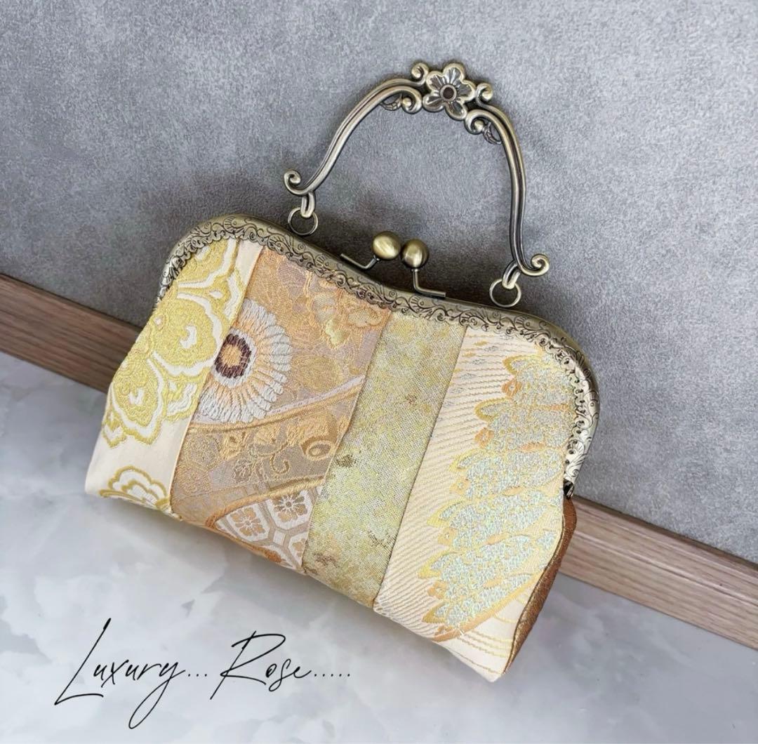 1点限定！5種パッチワーク♡幻想的なセピアの世界優しいゴールド箔の煌めき帯バッグ