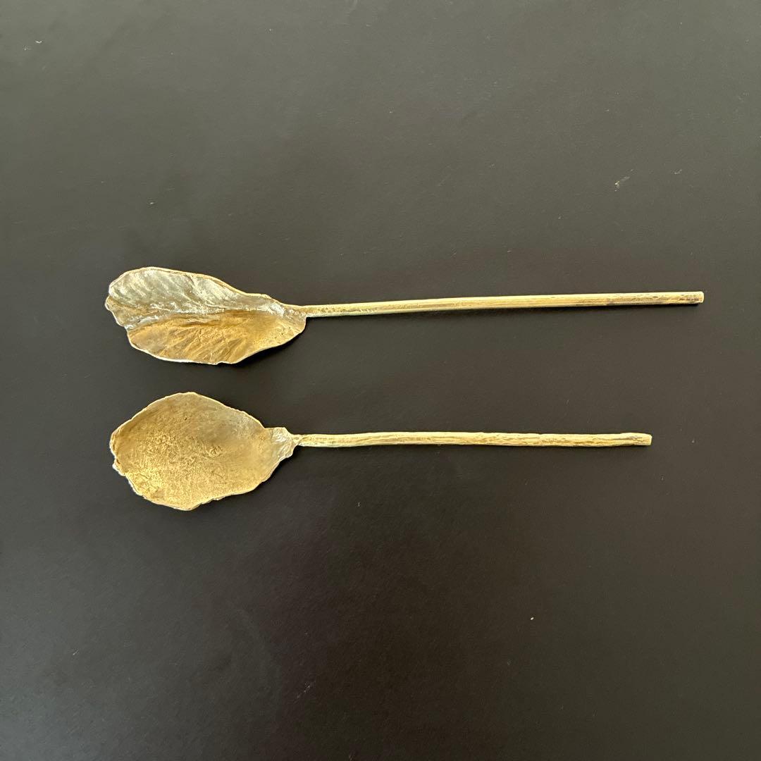 日渓美佐江　真鍮　スプーン　2本セット　葉っぱの模様