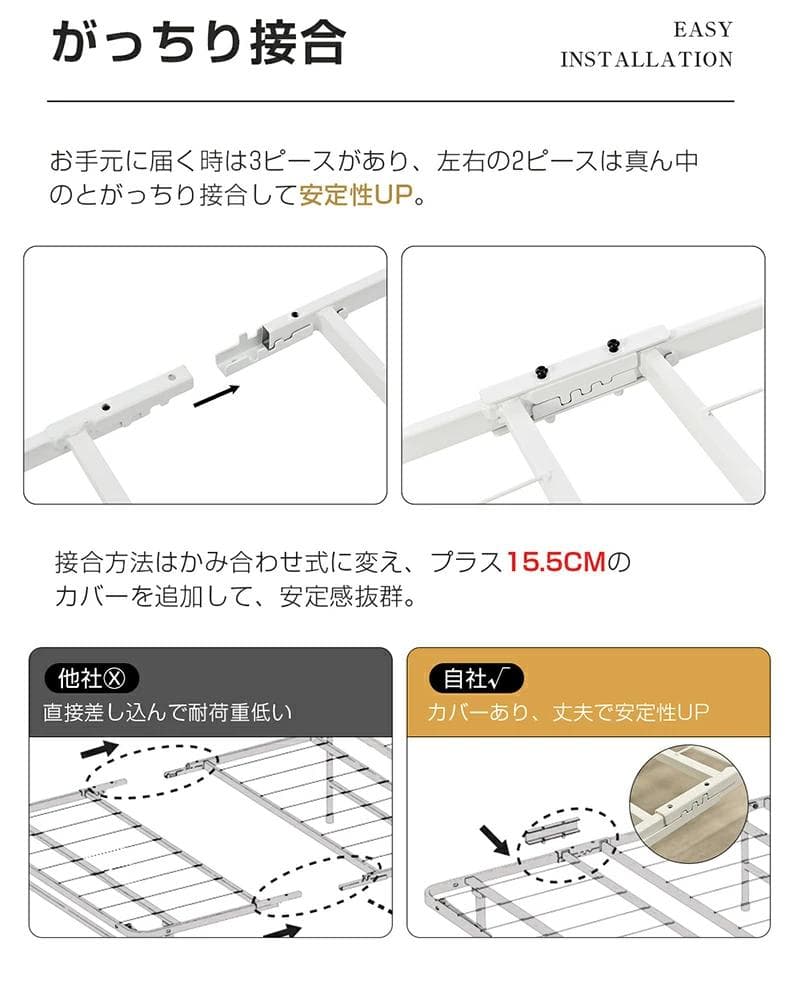 折りたたみ可能パイプベッド　シングルサイズ　組み立て簡単　一人暮らし　BLACK