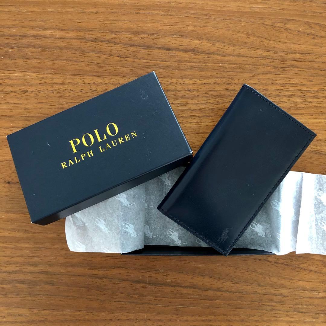 新品ラルフローレン　エイジングを楽しむ高級感ある上品ネイビー革スマート財布　希少
