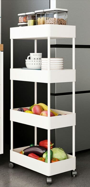 キッチン冷蔵庫クリップ隙間収納棚着地多層プーリ可動野菜横狭間カート