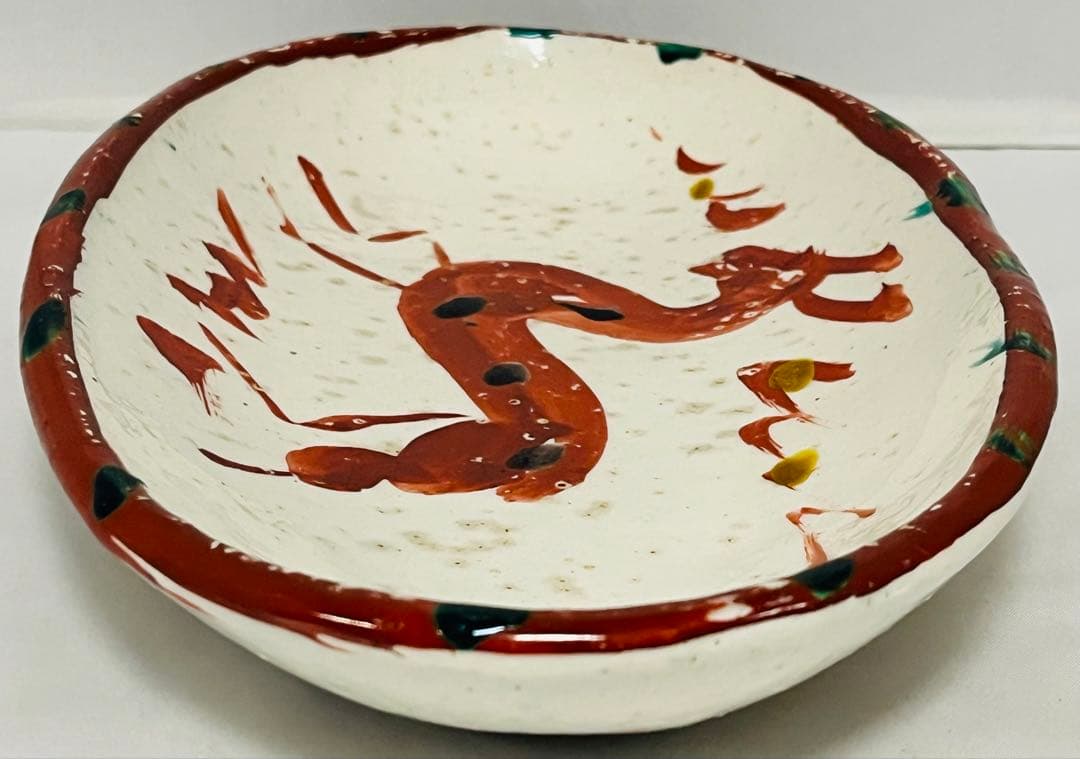 未使用　渡辺俊明【九谷焼】絵付け 麒麟柄　陶器　楕円 横33cm 長皿or飾り皿