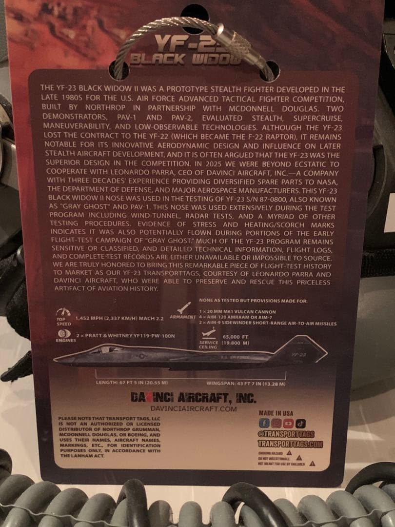 米空軍 試作 戦闘機 YF-23 ブラックウィドゥII タグ キーホルダー