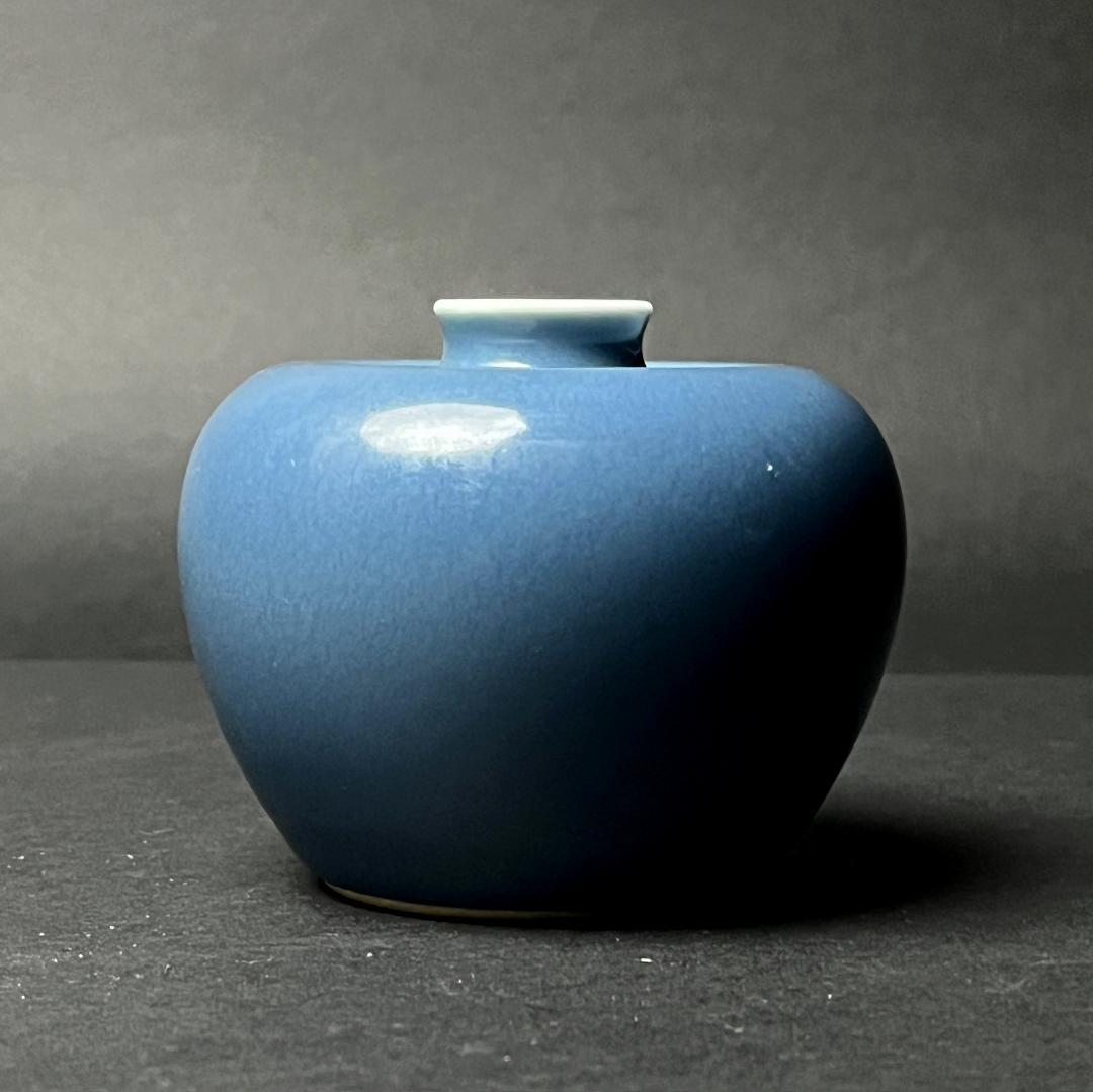 天青釉 天藍釉蘋果尊 大清康煕年製 款 中国美術 古玩 唐物 擺件 SN59