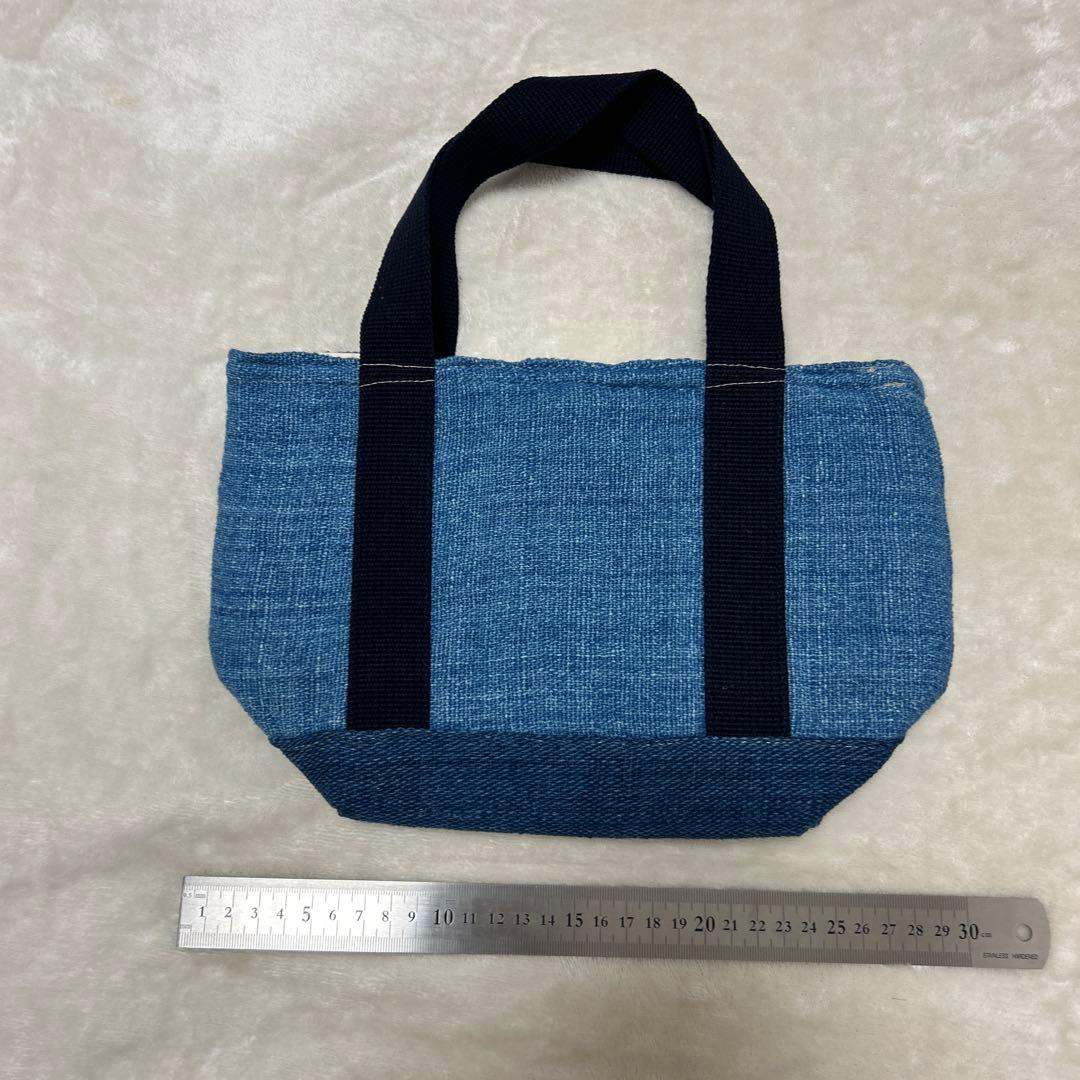 ラオス製 ハンドメイド デニム風ハンドバッグ 円形模様刺繍