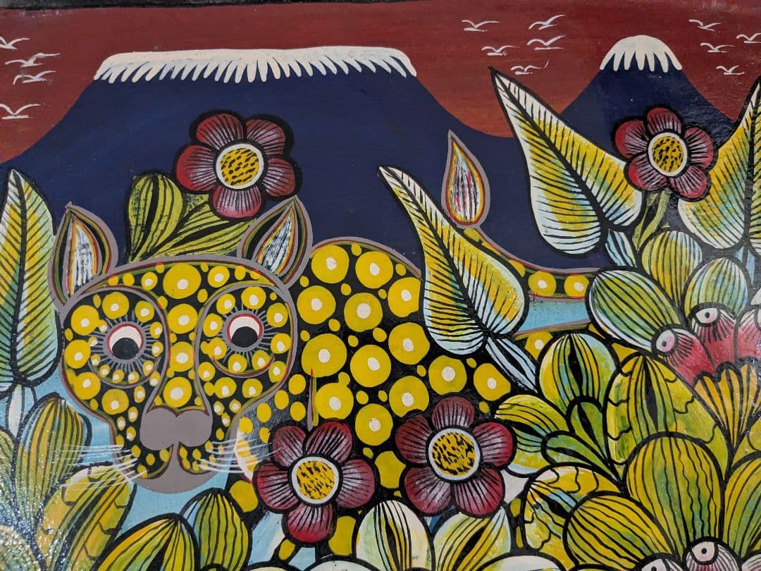 ●アフリカの絵画、ティンガティンガ、キリマンジャロとジャングル、35×35cm