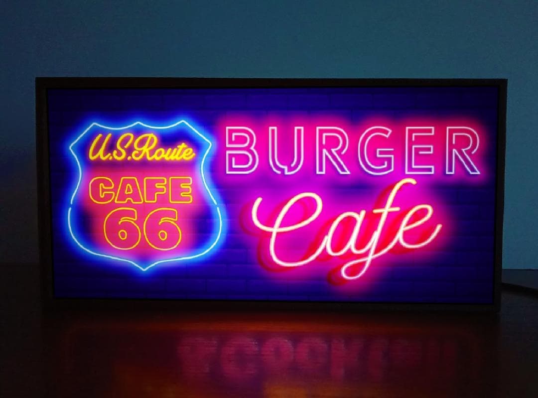 ルート66 バーガーカフェ バー 看板 置物 アメリカン雑貨 LEDライトBOX