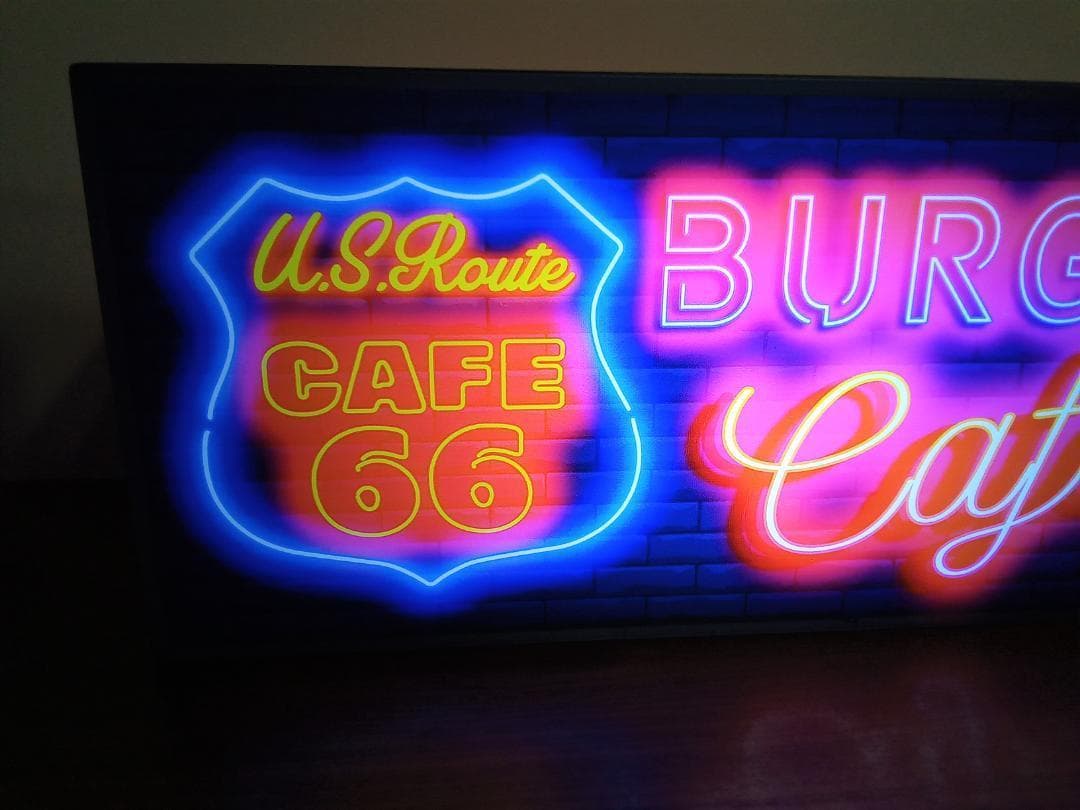 ルート66 バーガーカフェ バー 看板 置物 アメリカン雑貨 LEDライトBOX