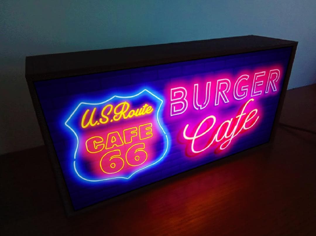 ルート66 バーガーカフェ バー 看板 置物 アメリカン雑貨 LEDライトBOX