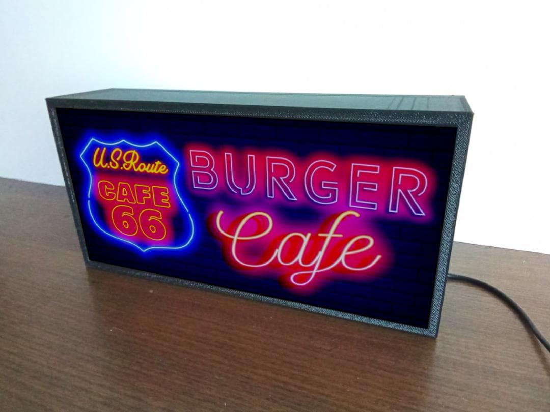 ルート66 バーガーカフェ バー 看板 置物 アメリカン雑貨 LEDライトBOX